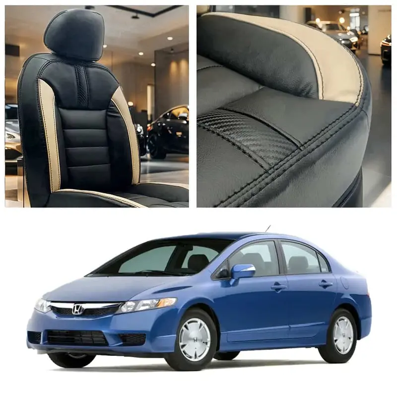 Honda Civic Hockey Design Black Beige Seat Covers 2022 - 2025 1