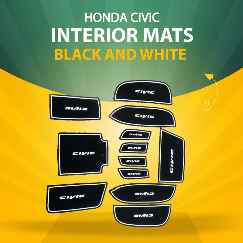 Honda Civic Interior Mats Black And White 2012 - 2016 2