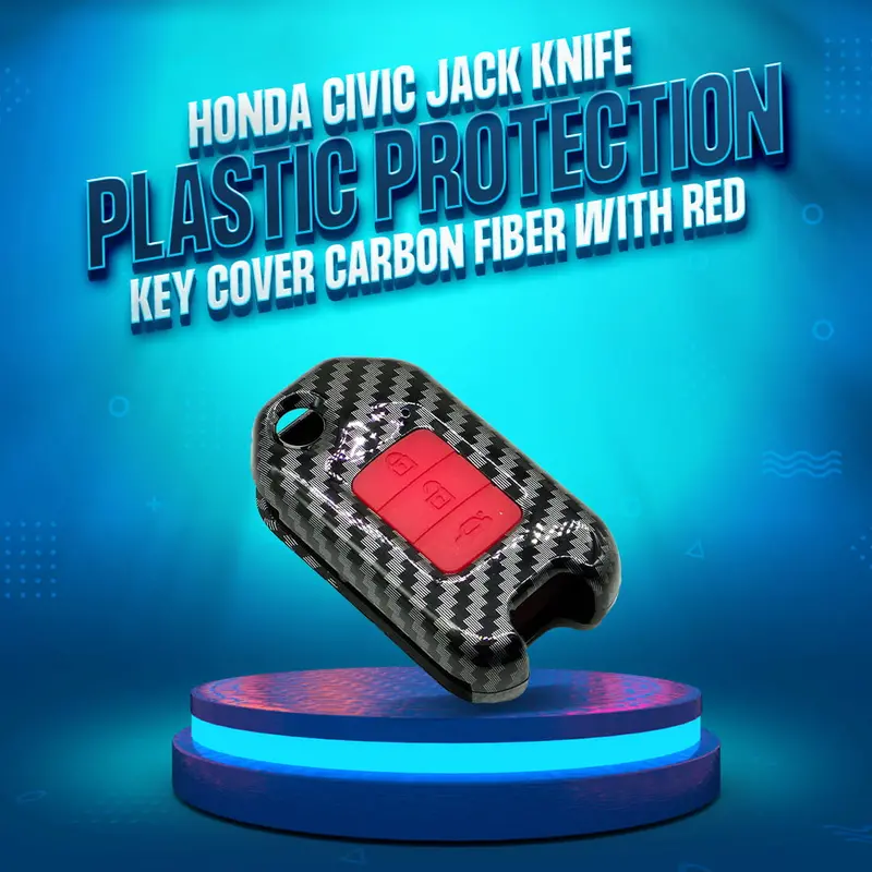 Honda Civic Jack Knife Plastic Key Cover 3 Buttons 2014 - 2016 - - Carbon Fiber With Red Pvc 1