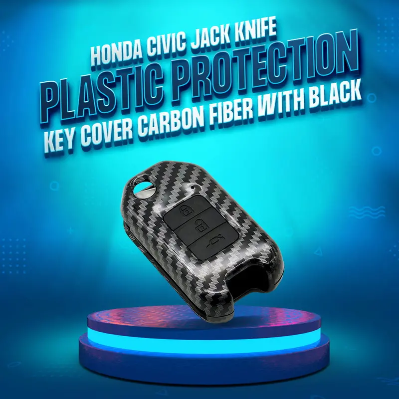 Honda Civic Jack Knife Plastic Protection Key Cover Carbon Fibe 2014 - 2016 - With Black Pvc 3 Buttons 1