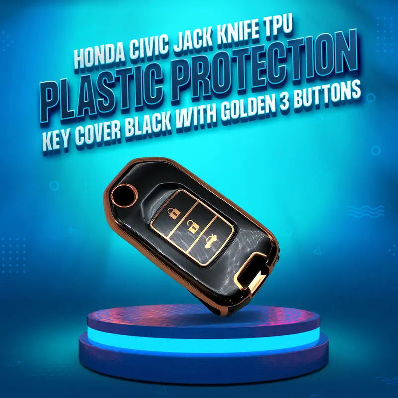 Honda Civic Jack Knife Tpu Key Cover Black & Golden 3 Button 2014 - 2016 1