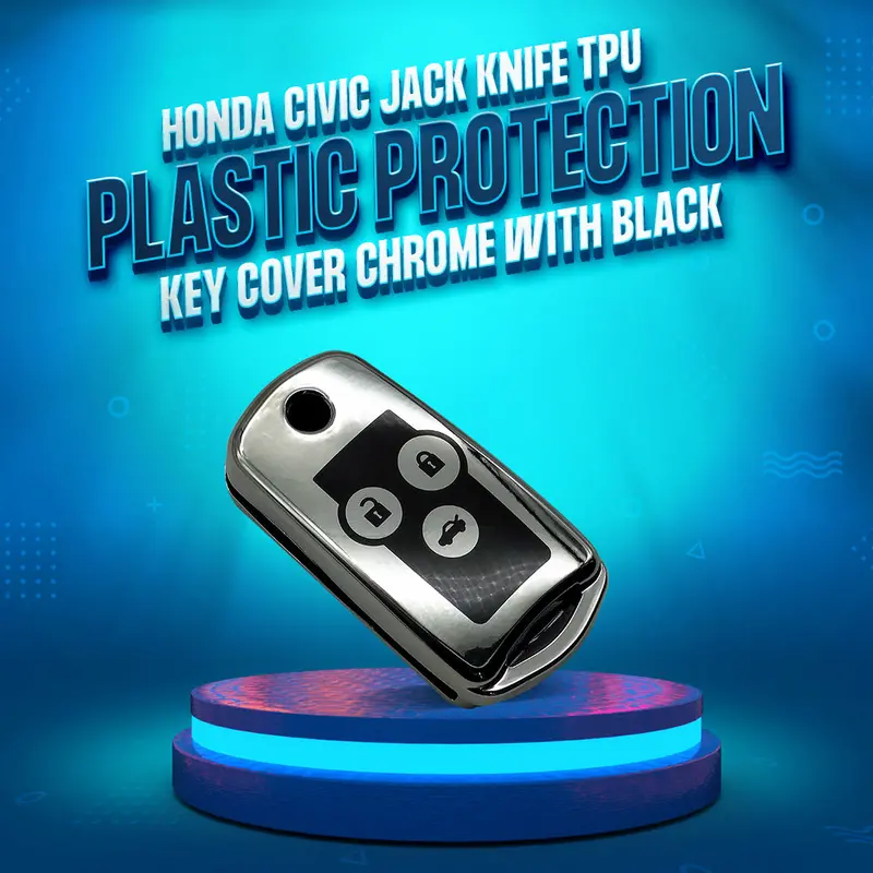 Honda Civic Jack Knife Tpu Plastic Key Cover 3 Buttons 2012 - 2013 - -- Chrome With Black 1