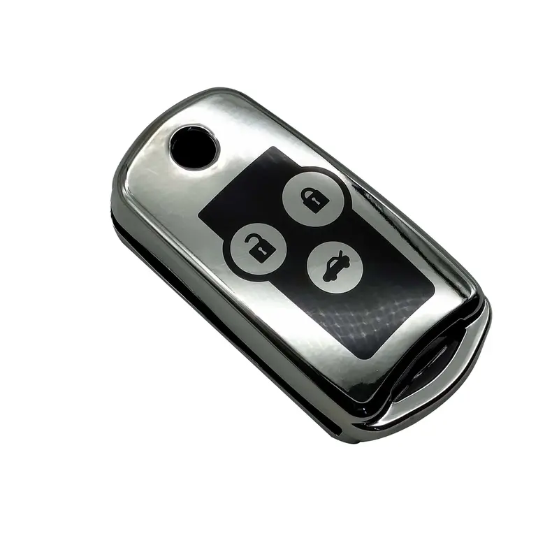 Honda Civic Jack Knife Tpu Plastic Key Cover 3 Buttons 2012 - 2013 - -- Chrome With Black 2