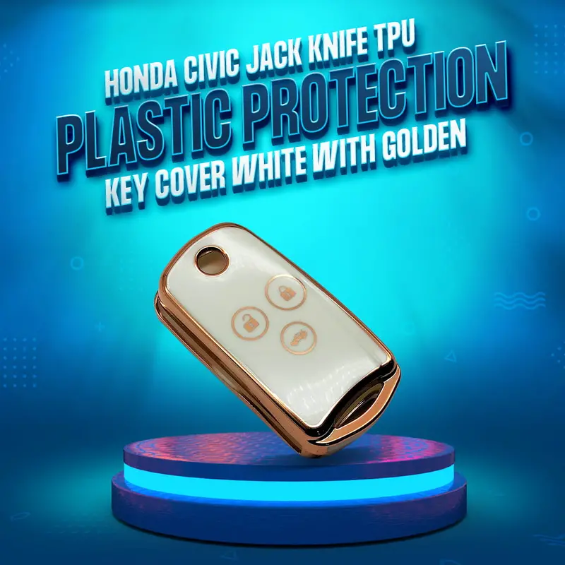 Honda Civic Jack Knife Tpu Plastic Key Cover 3 Buttons 2012 - 2013 - White With Golden 1