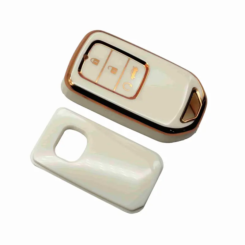 Honda Civic Jack Knife Tpu Plastic Key Cover 3 Buttons 2012 - 2013 - White With Golden 2