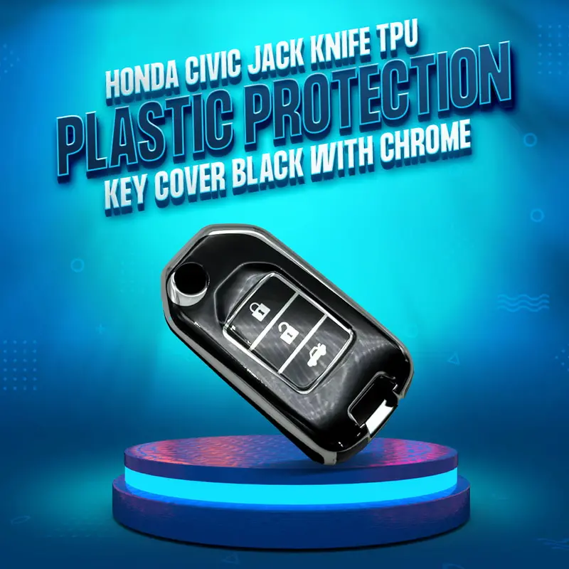Honda Civic Jack Knife Tpu Plastic Key Cover 3 Buttons 2014 - 2016 - -- Black With Chrome 1