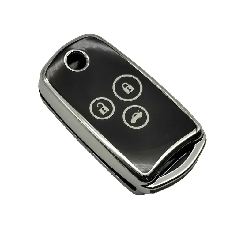 Honda Civic Jack Knife Tpu Plastic Key Cover With Chrome 3 Button 2012 - 2013 - Black 2