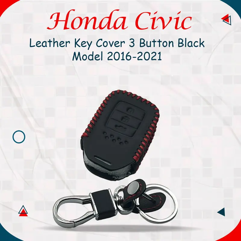 Honda Civic Leather Key Cover 3 Button Black 2016 - 2021 1