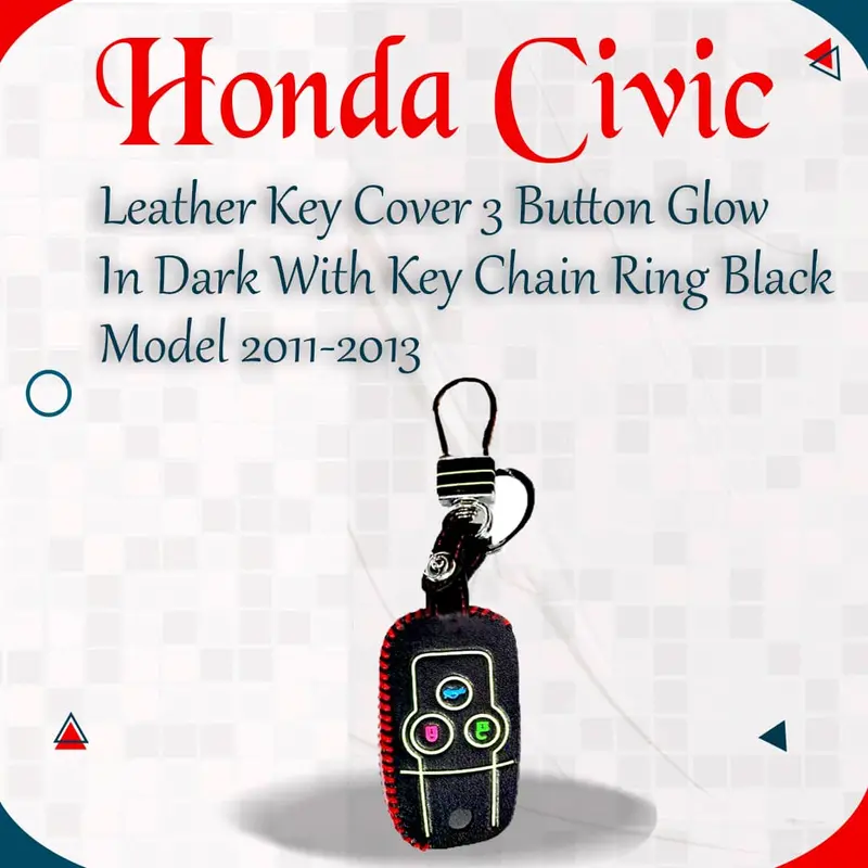 Honda Civic Leather Key Cover 3 Button Glow In Dark 2011 - 2013 - - With Key Chain Ring Black 1