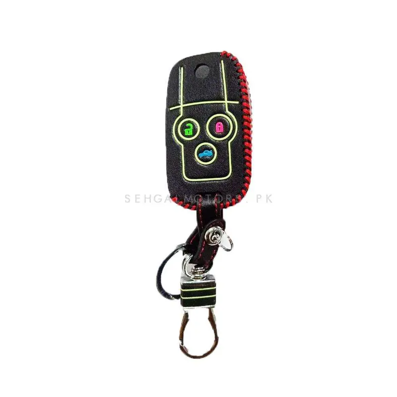 Honda Civic Leather Key Cover 3 Button Glow In Dark 2011 - 2013 - - With Key Chain Ring Black 2