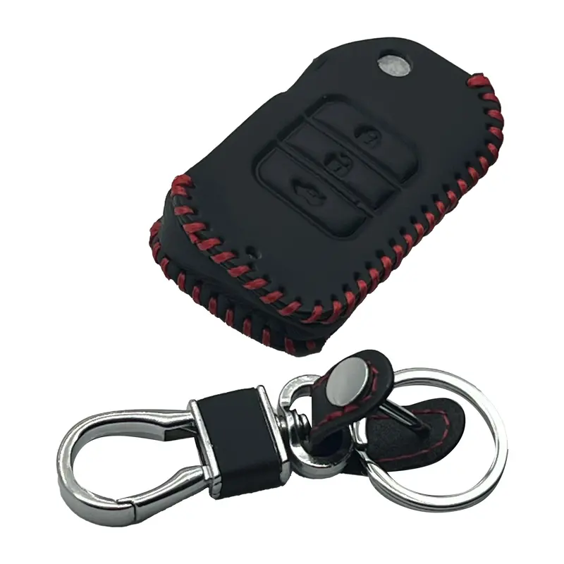 Honda Civic Leather Key Cover 3 Button With Key Chain Ring Black 2014 - 2016 2