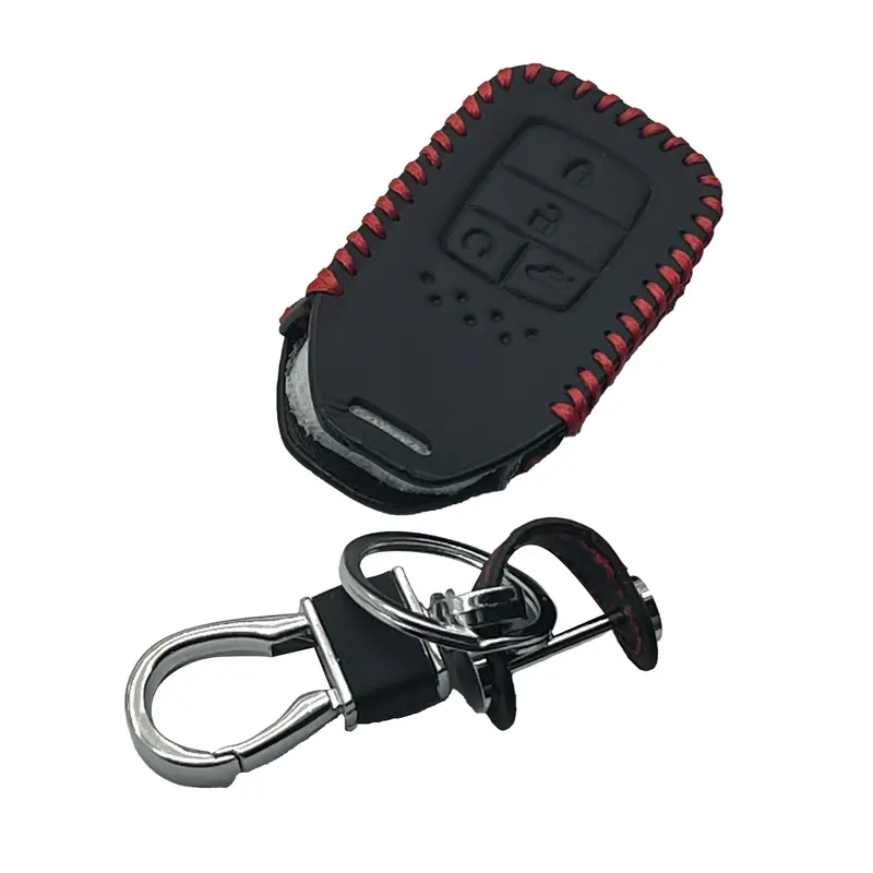 Honda Civic Leather Key Cover 4 Button With Key Chain Ring Black 2016 - 2021 2