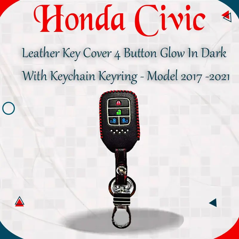Honda Civic Leather Key Cover 4 Button With Keychain Keyring 2016 - 2021 - - Glow In Dark 1