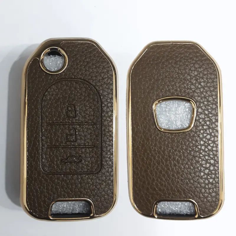 Honda Civic Leather Tpu Car Key Covers (Black & Brown) 1