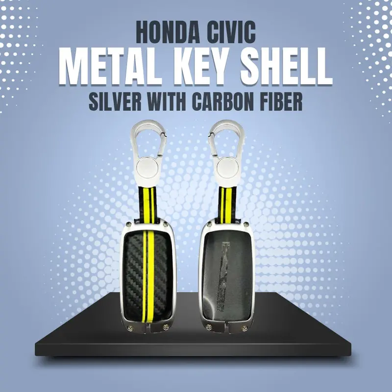 Honda Civic Metal Key Shell Case Cover Silver With Carbon Fiber 2022 - 2025 - Replacement Casing 1