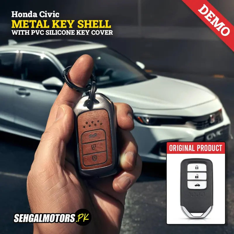 Honda Civic Metal Key Shell With Brown Luxury Keychain 2016 - 2025 1