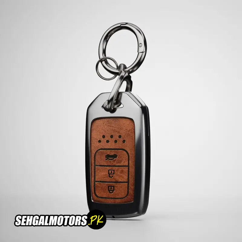 Honda Civic Metal Key Shell With Brown Luxury Keychain 2016 - 2025 2
