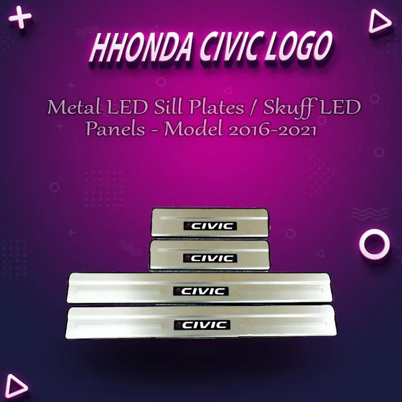 Honda Civic Metal Led Sill Plates / Skuff Led Panels 2016 - 2021 1