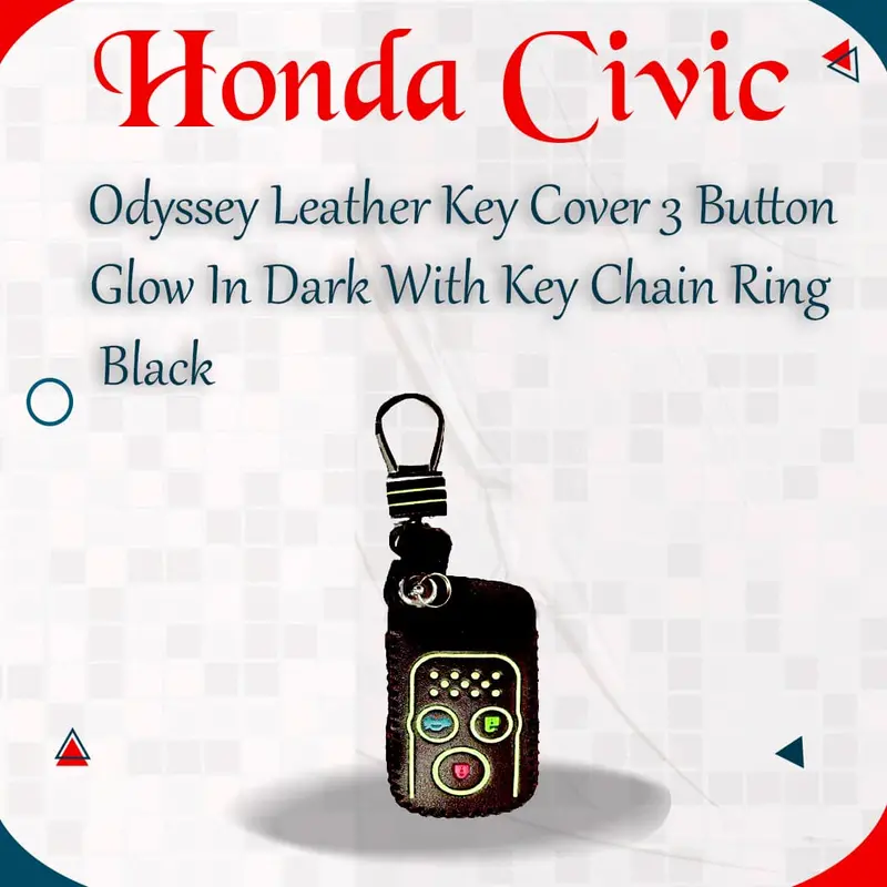 Honda Civic Odyssey Leather Key Cover 3 Button Glow In Dark - - With Key Chain Ring Black 1