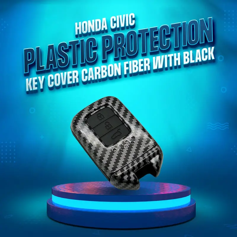 Honda Civic Plastic Key Cover 3 Buttons 2016 - 2021 - - Carbon Fiber With Black Pvc 1
