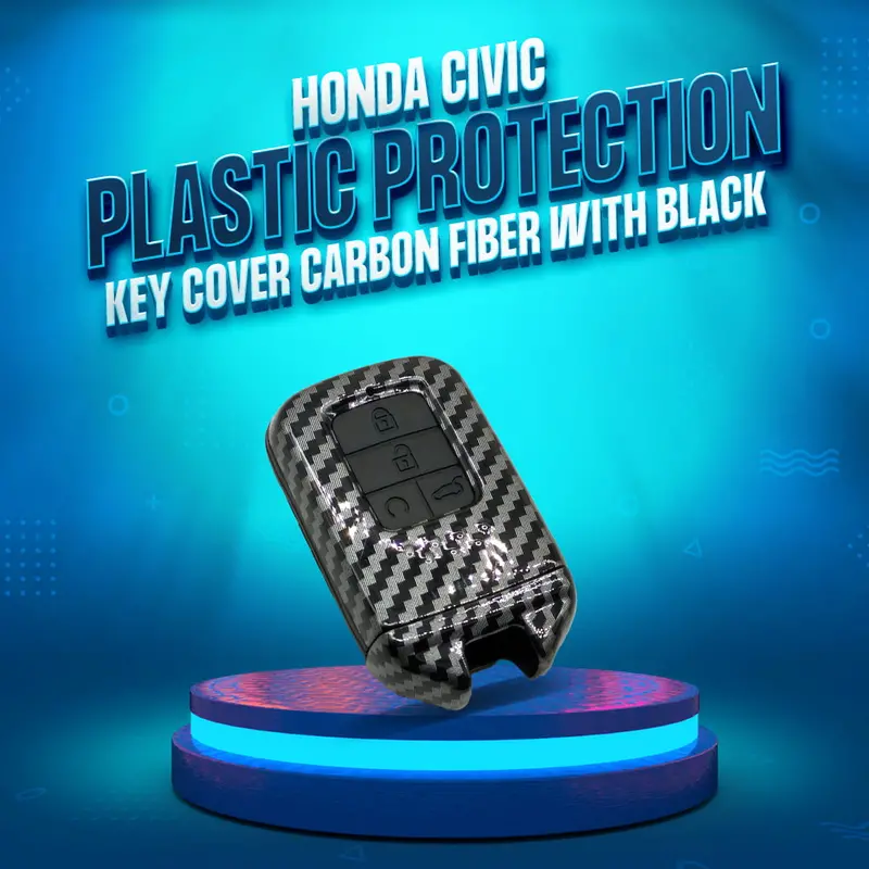 Honda Civic Plastic Key Cover Carbon Fiber With Black Pvc 2016 - 2021 - - 4 Buttons 1