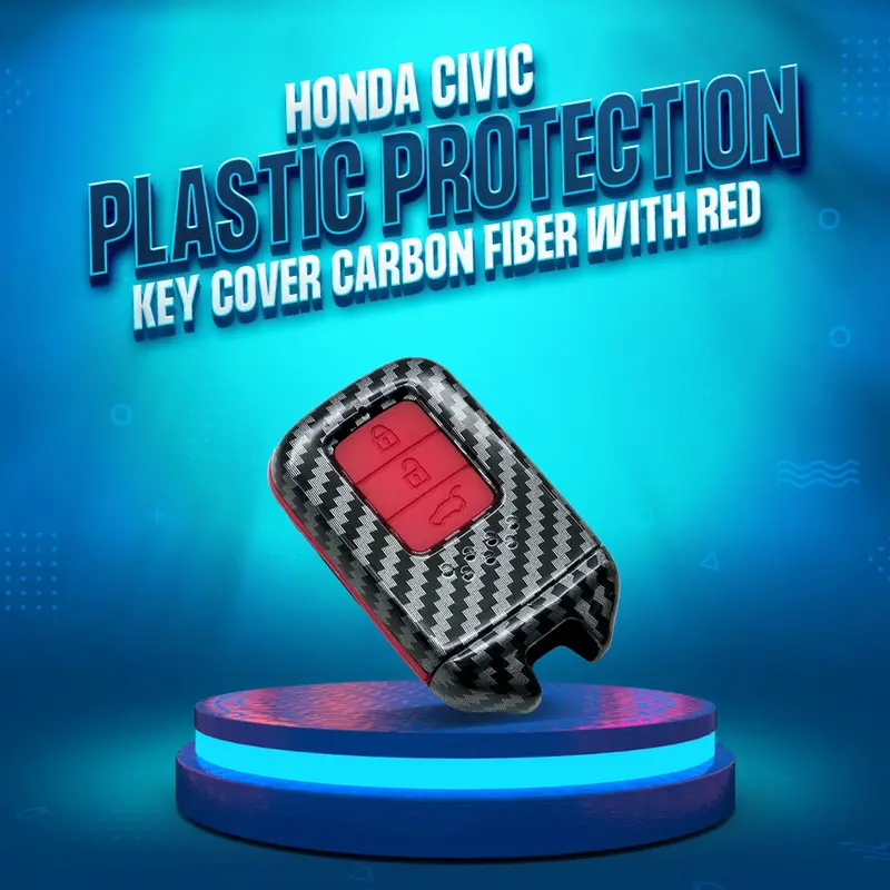 Honda Civic Plastic Protection Key Cover 3 Buttons 2016 - 2021 - - Carbon Fiber With Red Pvc 1