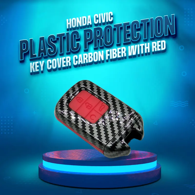 Honda Civic Plastic Protection Key Cover 4 Buttons 2016 - 2021 - Carbon Fiber With Red Pvc 1
