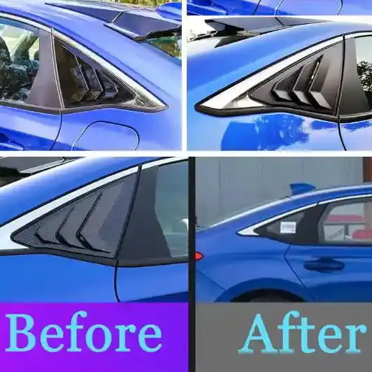 Honda Civic Quarter Glass Rack Lamborghini Style Louver Vents - Glossy Black Pair 2016-2021 1