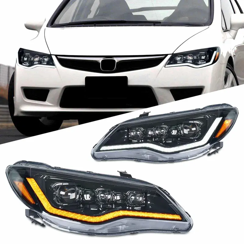 Honda Civic Reborn Audi Style Led Head Lamps Pair 2006 - 2012 1