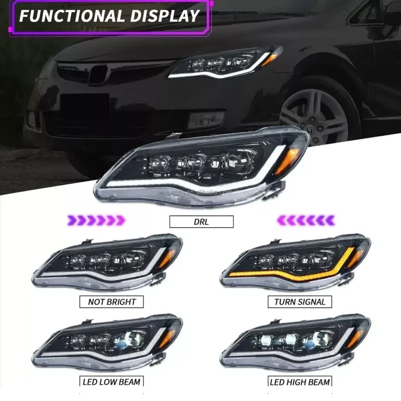 Honda Civic Reborn Audi Style Led Head Lamps Pair 2006 - 2012 2