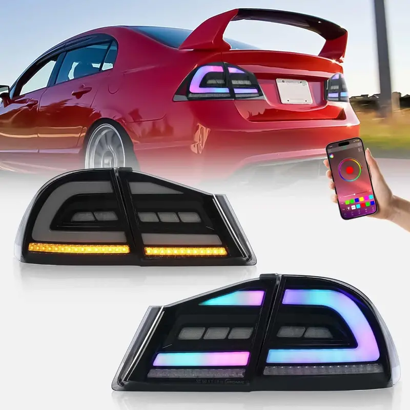 Honda Civic Reborn Rgb App Control Back Lamps Lights Smoke White Bar 2006 - 2012 - Pair 1
