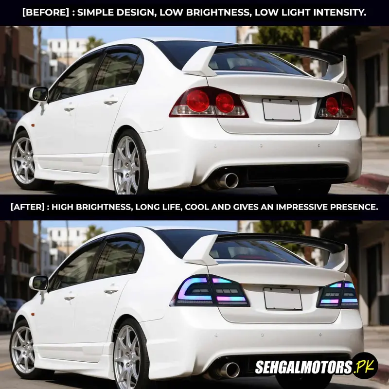 Honda Civic Reborn Rgb App Control Back Lamps Lights Smoke White Bar 2006 - 2012 - Pair 2
