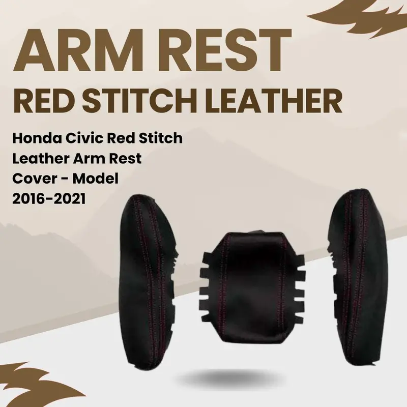 Honda Civic Red Stitch Leather Arm Rest Cover 2016 - 2021 1