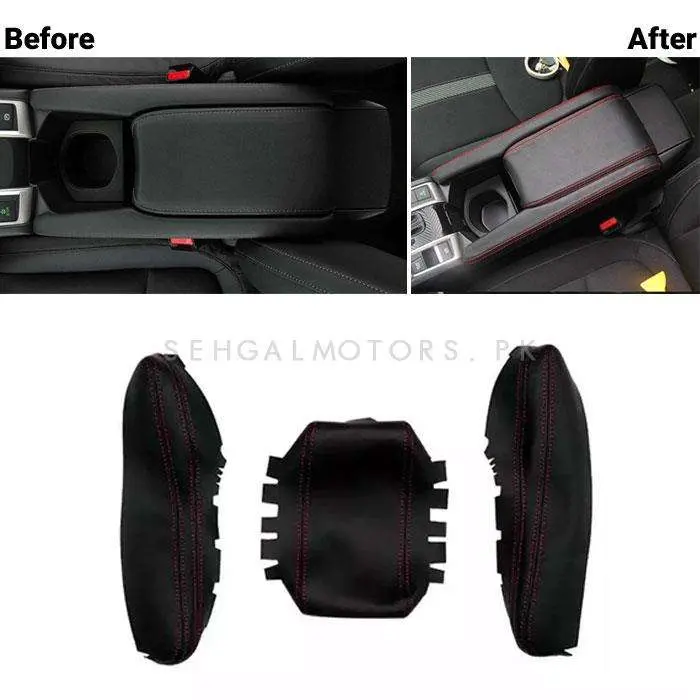 Honda Civic Red Stitch Leather Arm Rest Cover 2016 - 2021 2