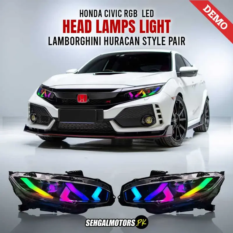 Honda Civic Rgb Lamborghini Huracan Style Led Head Lamps Light Pair 2016 - 2021 1