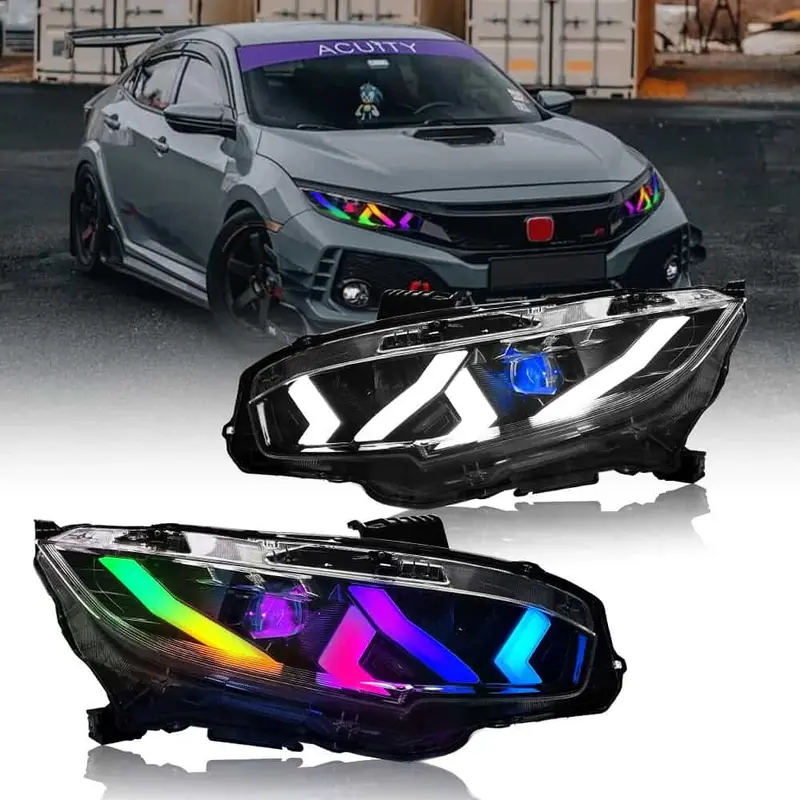 Honda Civic Rgb Lamborghini Huracan Style Led Head Lamps Light Pair 2016 - 2021 2