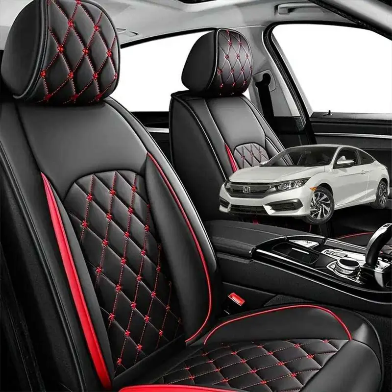 Honda Civic Seat Cover Japanese Leather Black With Red Stitch Model 2016-2021 1