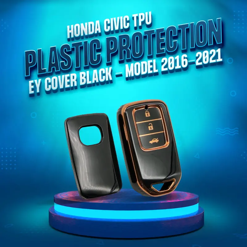Honda Civic Tpu Key Cover Black With Golden 3 Button 2016 - 2021 1