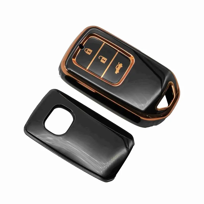 Honda Civic Tpu Key Cover Black With Golden 3 Button 2016 - 2021 2