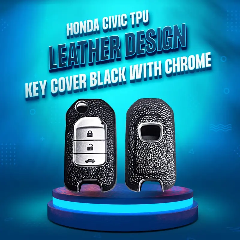 Honda Civic Tpu Key Cover Design 3 Button 2014 - 2016 - Black With Chrome 1