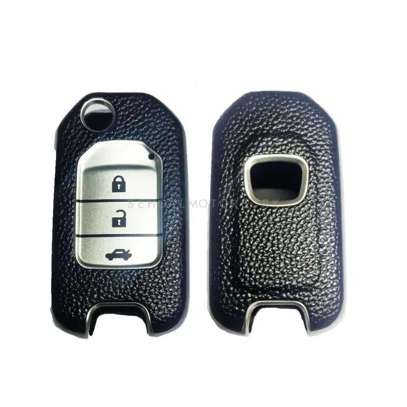 Honda Civic Tpu Key Cover Design 3 Button 2014 - 2016 - Black With Chrome 2