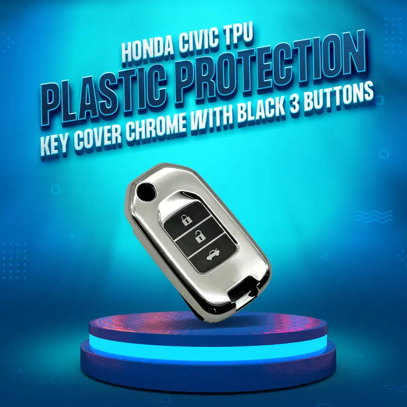 Honda Civic Tpu Plastic Key Cover Chrome 3 Buttons 2014 - 2016 - -- Black 1