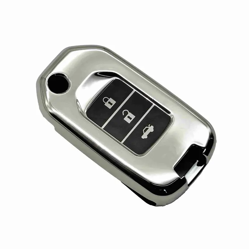 Honda Civic Tpu Plastic Key Cover Chrome 3 Buttons 2014 - 2016 - -- Black 2