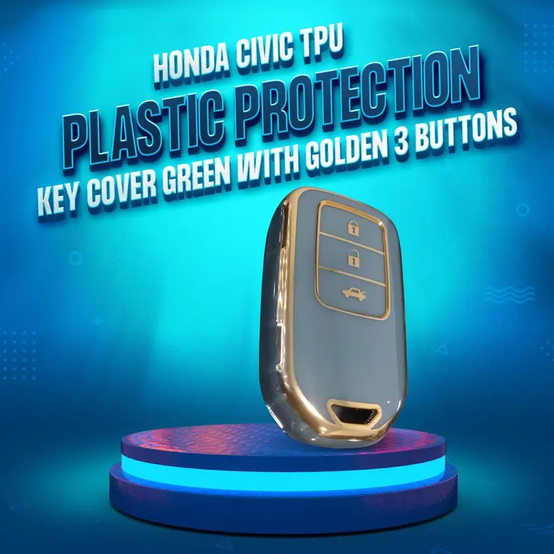 Honda Civic Tpu Plastic  Key Cover Green With Golden 3 Buttons 2016 - 2021 1