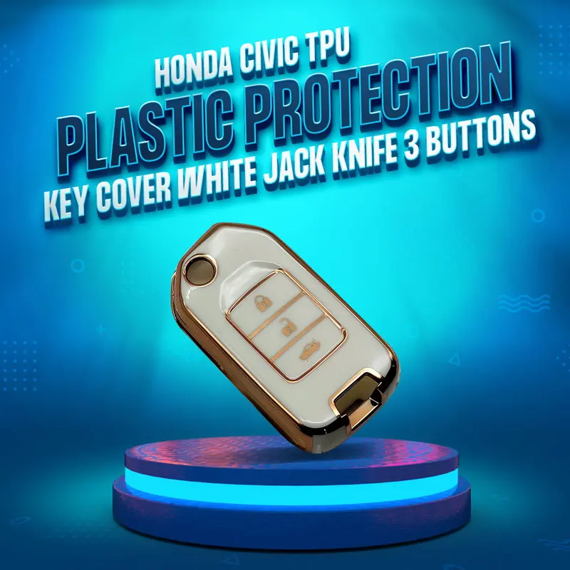Honda Civic Tpu Plastic Key Cover White Jack Knife 3 Buttons 2014 - 2016 1
