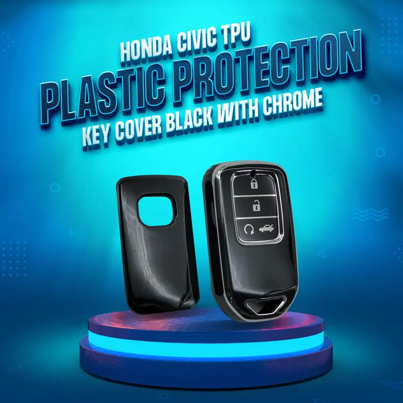 Honda Civic Tpu Plastic Protection Key Cover 4 Buttons 2016 - 2021 - Black With Chrome 1