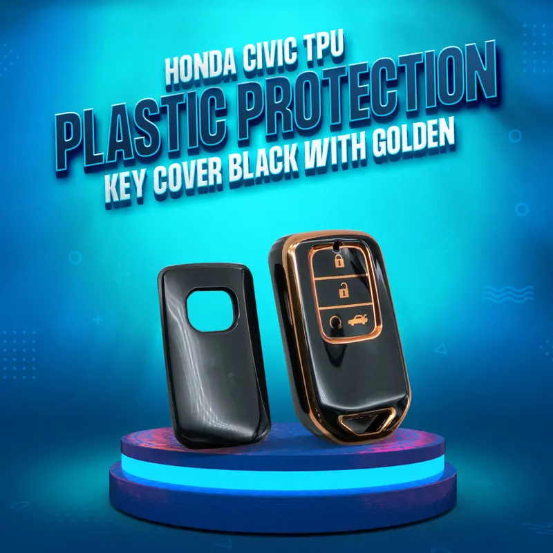 Honda Civic Tpu Plastic Protection Key Cover 4 Buttons 2016 - 2021 - Black With Golden 1