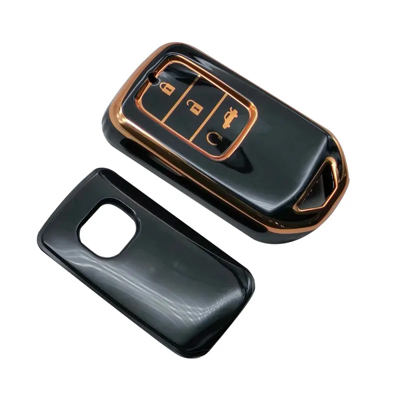 Honda Civic Tpu Plastic Protection Key Cover 4 Buttons 2016 - 2021 - Black With Golden 2