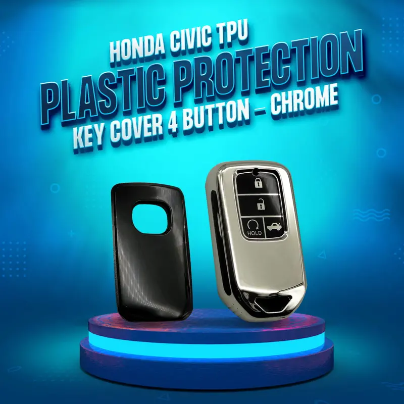 Honda Civic Tpu Plastic Protection Key Cover 4 Buttons Chrome With Black - Full Cover Remote Case Keyless Protector Jacket 1