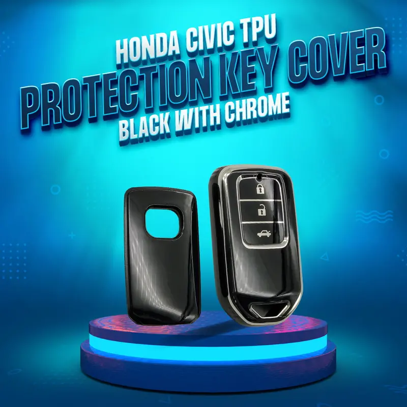 Honda Civic Tpu Protection Key Cover Black With Chrome 3 Buttons 2016 - 2021 1